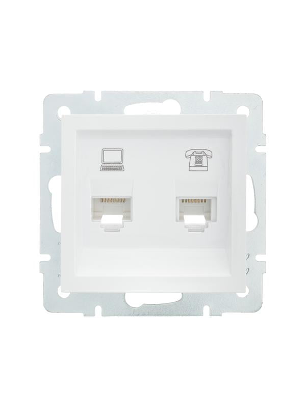 

Розетка RJ-45+RJ-12 скрытый монтаж, 1 модуль, белый, Lezard Vesna (742-0288-143)