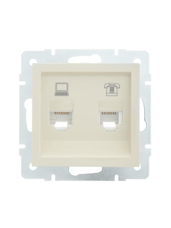 

Розетка RJ-45+RJ-12 скрытый монтаж, 1 модуль, кремовый, Lezard Vesna (742-0388-143)