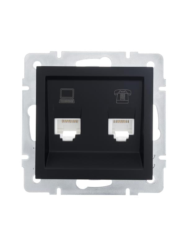 

Розетка RJ-45+RJ-12 скрытый монтаж, 1 модуль, черный, Lezard Vesna (742-4288-143)
