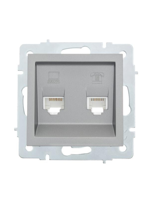 

Розетка RJ-45+RJ-12 скрытый монтаж, 1 модуль, платина, Lezard Vesna (742-3588-143)
