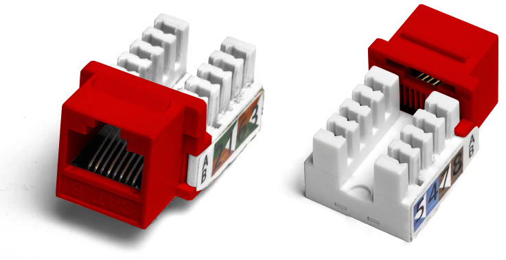 Модуль Keystone Hyperline, RJ-45 cat.6, 50 шт., красный (KJ2-8P8C-C6-90-RD-50)