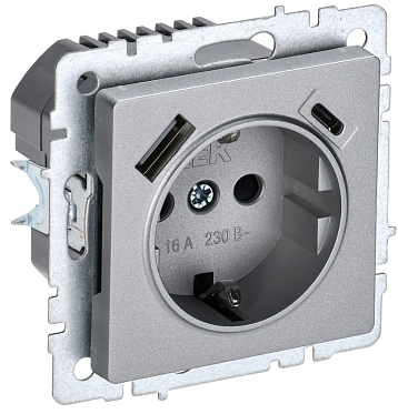 

Розетка IEK BR-R14-16-U22-018-K47, скрытый монтаж, однопостовая/модулей: 1, с з/к, со шторками, 16А, в сборе, IP20, USB-A, USB Type-C, алюминий (BR-R14-16-U22-018-K47), BR-R14-16-U22-018-K47