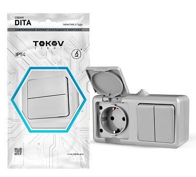 

Розетка TOKOV ELECTRIC Dita, открытая, однопостовая/модулей: 1, с з/к, с крышкой, 16А, в сборе, IP54, с выключателем, серый (TKL-DT-V2RZ-C06-IP54 )