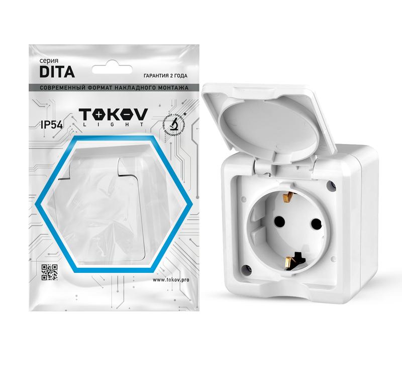 

Розетка TOKOV ELECTRIC Dita, открытая, однопостовая/модулей: 1, с крышкой, 16А, в сборе, IP54, белый (TKL-DT-R1Z-C01-IP54)