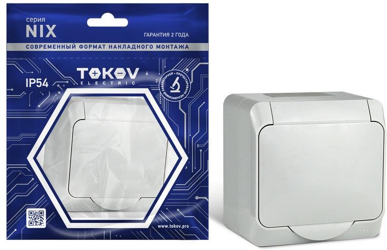 

Розетка TOKOV ELECTRIC Nix, открытая, однопостовая/модулей: 1, с з/к, с крышкой, 16А, в сборе, IP54, серый (TKE-NX-R1Z-C06-IP54)