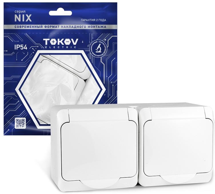 

Розетка TOKOV ELECTRIC Nix, открытая, 2-х постовая/модулей: 2, с з/к, с крышкой, 16А, в сборе, IP54, белый (TKE-NX-R2Z-C01-IP54)
