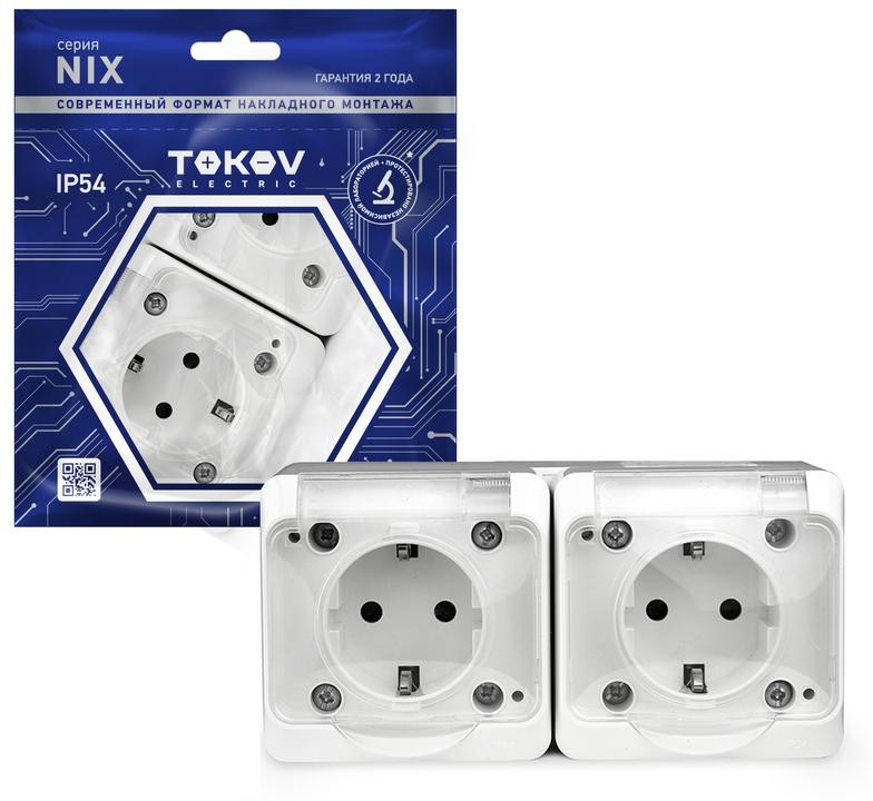 

Розетка TOKOV ELECTRIC Nix, открытая, 2-х постовая/модулей: 2, с з/к, с крышкой, 16А, в сборе, IP54, белый (TKE-NX-R2Z-C01T-IP54)