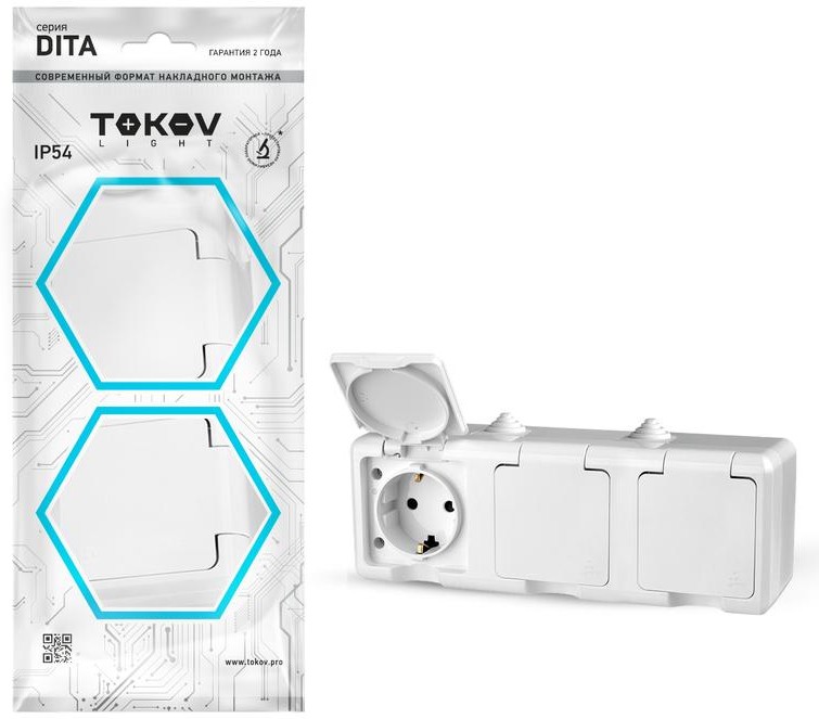 

Розетка TOKOV ELECTRIC Dita, открытая, 3-х постовая, с з/к, с крышкой, 16А, в сборе, IP54, белый (TKL-DT-R3Z-C01-IP54)