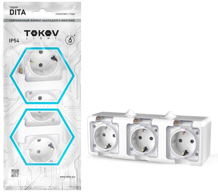 

Розетка TOKOV ELECTRIC Dita, открытая, 3-х постовая, с з/к, с крышкой, 16А, в сборе, IP54, белый (TKL-DT-R3Z-C01T-IP54)