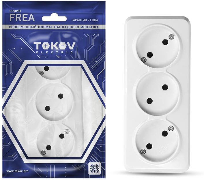 

Розетка TOKOV ELECTRIC Frea, открытая, 3-х постовая, 16А, в сборе, IP20, белый (TKE-FR-R3-C01)