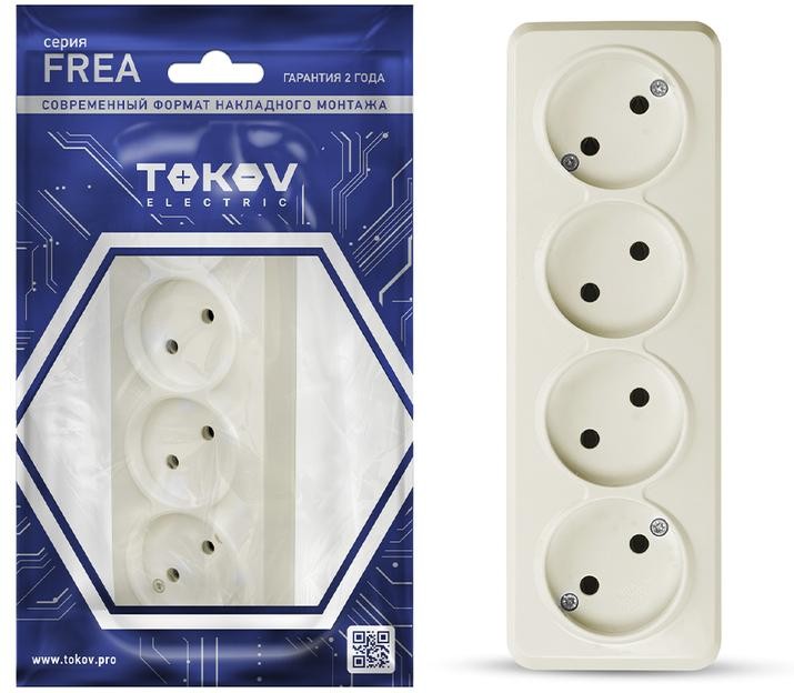 

Розетка TOKOV ELECTRIC Frea, открытая, 4-х постовая, 16А, в сборе, IP20, бежевый (TKE-FR-R4-C02)