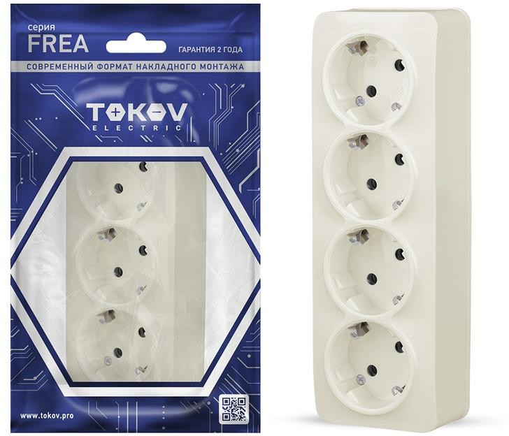 

Розетка TOKOV ELECTRIC Frea, открытая, 4-х постовая, с з/к, 16А, в сборе, IP20, бежевый (TKE-FR-R4Z-C02)
