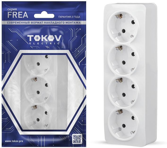

Розетка TOKOV ELECTRIC Frea, открытая, 4-х постовая, с з/к, 16А, в сборе, IP20, белый (TKE-FR-R4Z-C01)