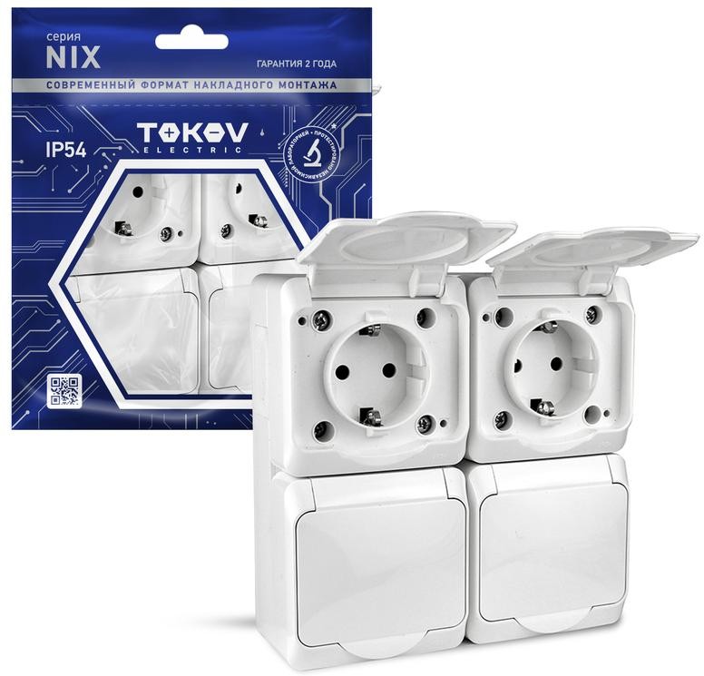 

Розетка TOKOV ELECTRIC Nix, открытая, 4-х постовая, с з/к, с крышкой, 16А, в сборе, IP54, белый (TKE-NX-R4Z-C01-IP54)