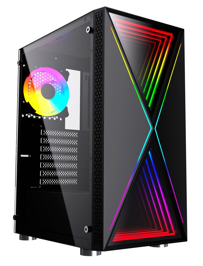 

Корпус GMNG GG-CC110, ATX, Midi-Tower, USB 3.0, RGB подсветка, черный, без БП (GG-CC110), GG-CC110