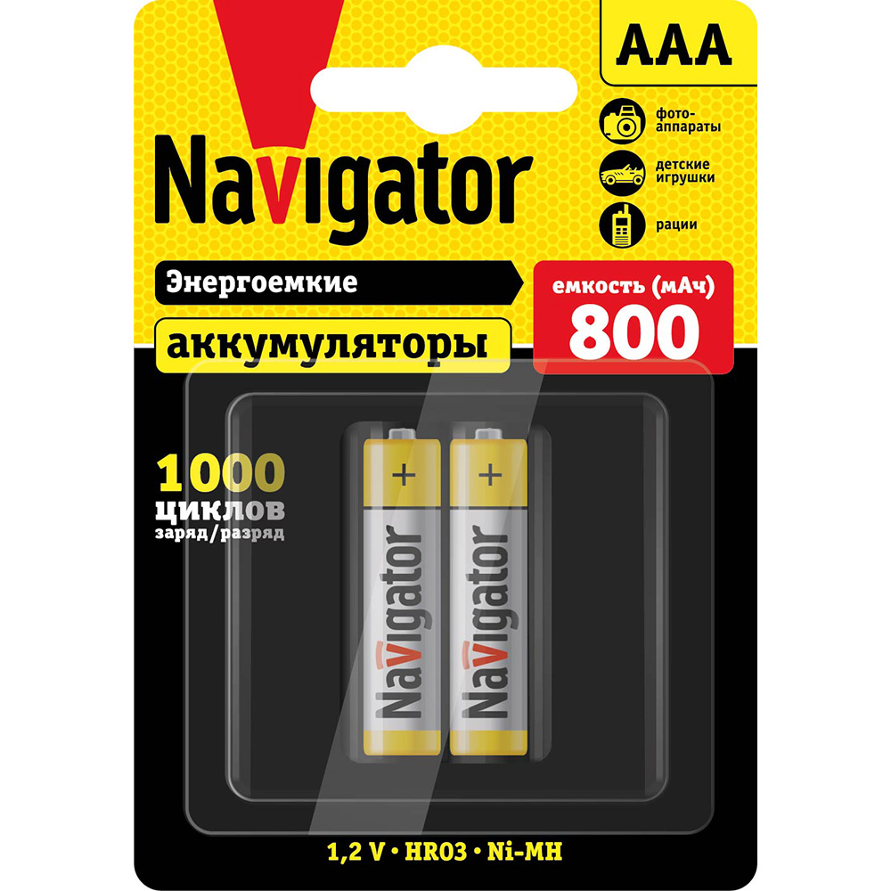 

Аккумулятор NAVIGATOR NHR-800-HR03-BP2, AAA, HR03, 1.2V 800 мА·ч, 2 шт. (94461), NHR-800-HR03-BP2