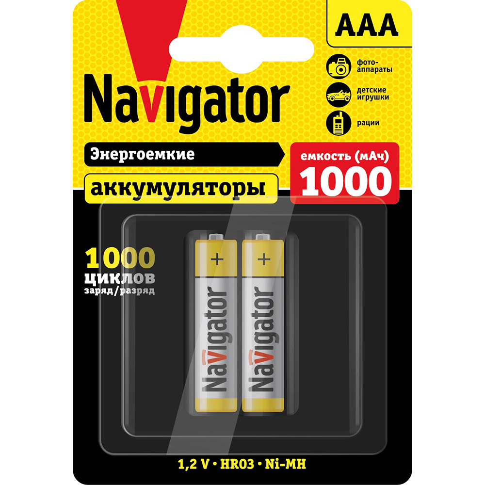 

Аккумулятор NAVIGATOR NHR-1000-HR03-BP2, AAA, HR03, 1.2V 1 А·ч, 2 шт. (94462), NHR-1000-HR03-BP2