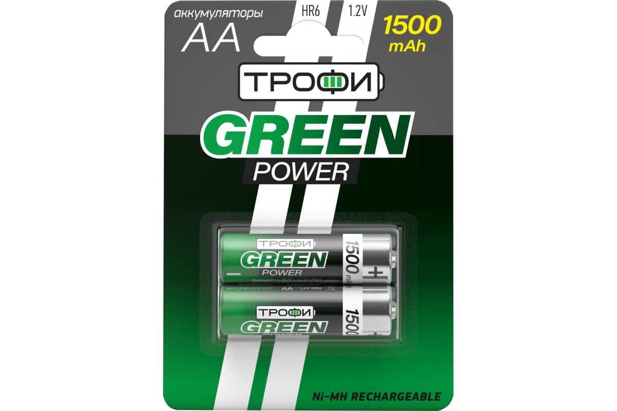 

Аккумулятор Трофи HR6-2BL, AA, 1.2V 1.5 А·ч, 2 шт. (Б0019500), HR6-2BL