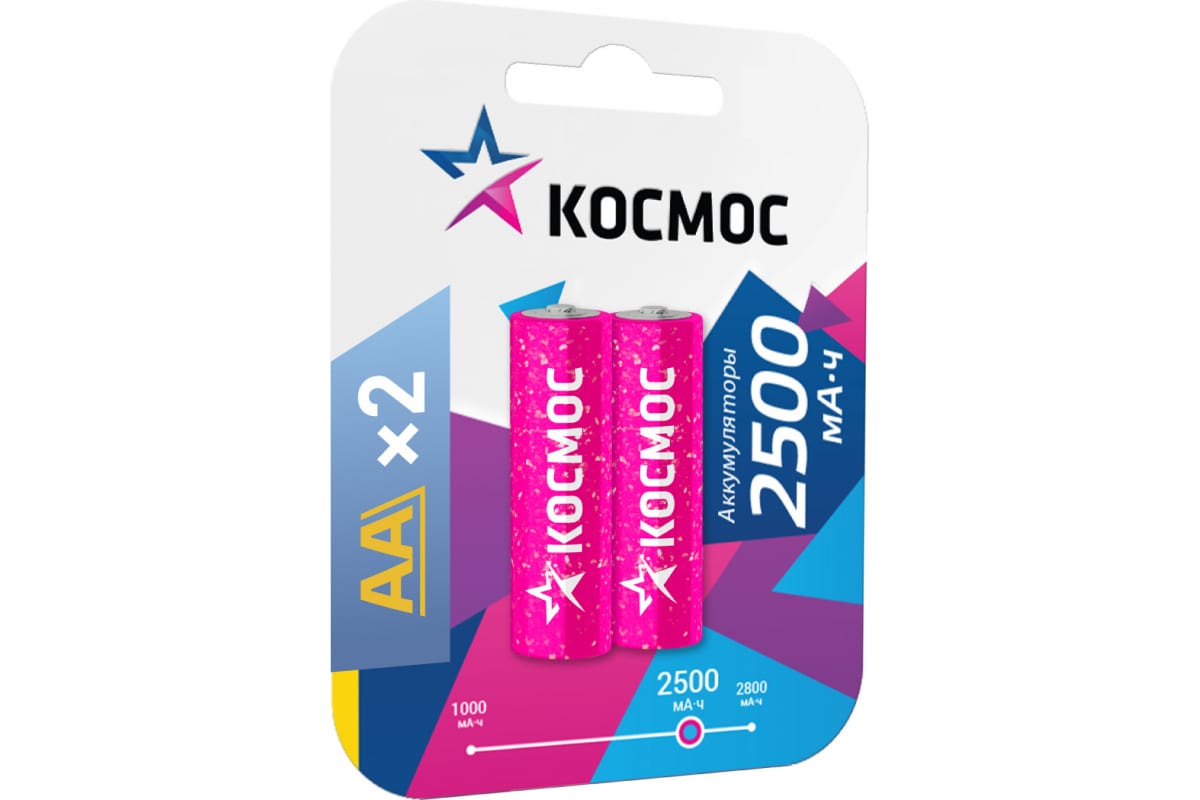 

Аккумулятор КОСМОС, AA, 1.2V 2.5 А·ч, 2 шт. (KOCR6NIMH2500MAH2BL)