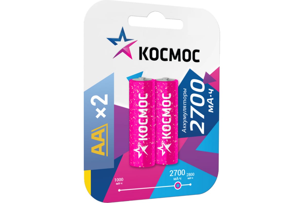 Аккумулятор КОСМОС, AA, 1.2V 2.7 А·ч, 2 шт. (KOCR6NIMH2700MAH2BL)