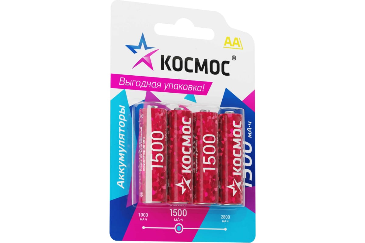 

Аккумулятор КОСМОС, AA, 1.2V 1.5 А·ч, 4 шт. (KOCR6NIMH1500mAh4BL)