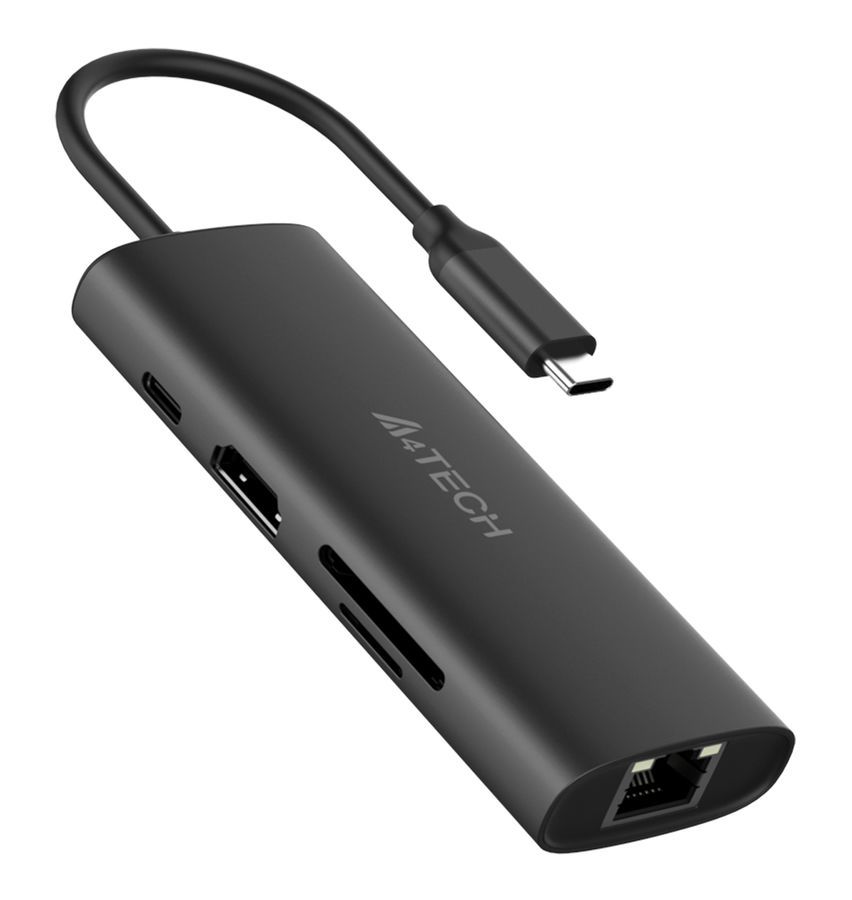 Хаб (разветвитель) A4Tech DST-80C, 1xUSB 2.0, 1xUSB 3.0, 2 (1 для доп. питания)xUSB-C, серый + 1xHDMI, 1xLAN, SD&TF (DST-80C)