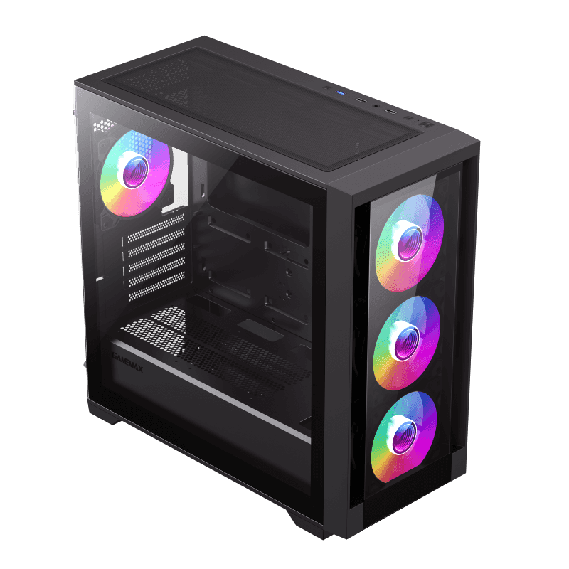 Корпус GameMax DEFENDER TG, mATX, Midi-Tower, USB 3.0, RGB подсветка, черный, без БП (DEFENDER TG)