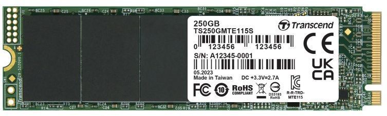 Твердотельный накопитель (SSD) Transcend 250Gb 115S, 2280, PCI-E 3.0 x4, NVMe (TS250GMTE115S) Retail - фото 1