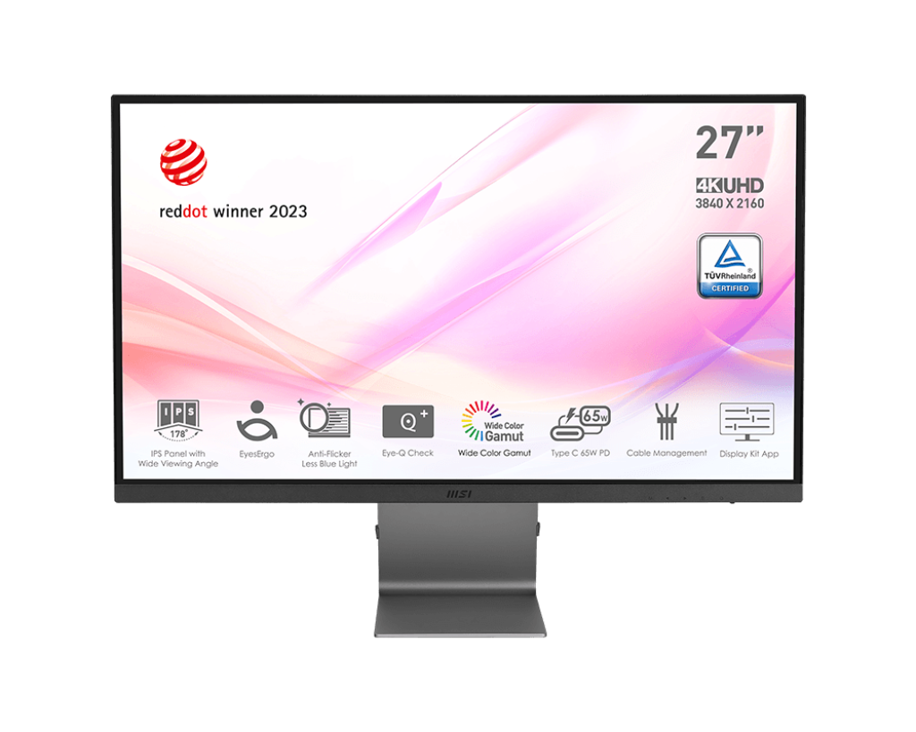 

Монитор 27" MSI Modern MD271UL IPS, 3840x2160 (16:9), 300кд/м2, 4 мс, 178°/178°, HDMI, DisplayPort, USB Type-C, серый (9S6-3PB8CH-012), MD271UL
