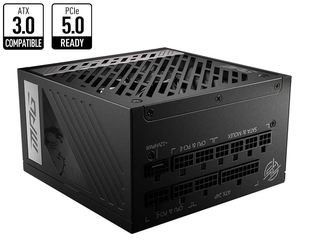 

Блок питания 1 кВт ATX MSI A1000G PCIE5, 135 мм, 80 Plus Gold, Retail (306-7ZP7C11-CE0), A1000G PCIE5