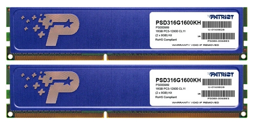 

Комплект памяти DDR3 DIMM 16Gb (2x8Gb), 1600MHz, CL11, 1.5V, Patriot Memory, Signature (PSD316G1600KH) Retail, PSD316G1600KH