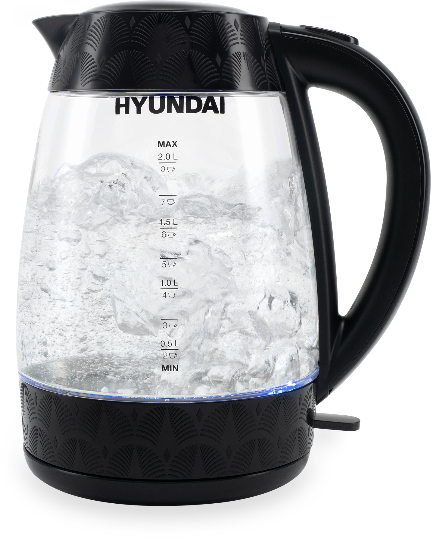 

Чайник электрический Hyundai HYK-G4505 2л. 2.2 кВт, стекло/пластик, черный, HYK-G4505