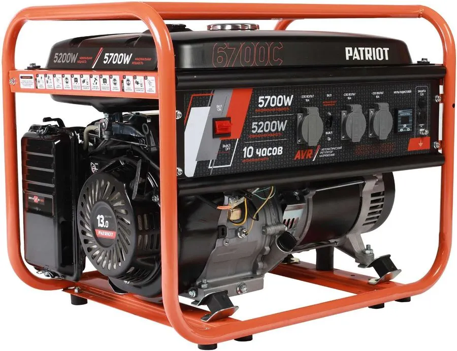 

Электрогенератор PATRIOT GRS 6700C, однофазный, синхронный, бензиновый, 13 л.с., 5.7 кВт, 3xEURO 16A (476102105), GRS 6700C