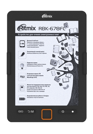 Электронная книга Ritmix RBK-678FL, 6" 1024x758 E-Ink Carta, 4Gb, 1.5 А·ч, черный (80001620) б/у, после ремонта(замена акб), следы эксплуатации, комплект полный