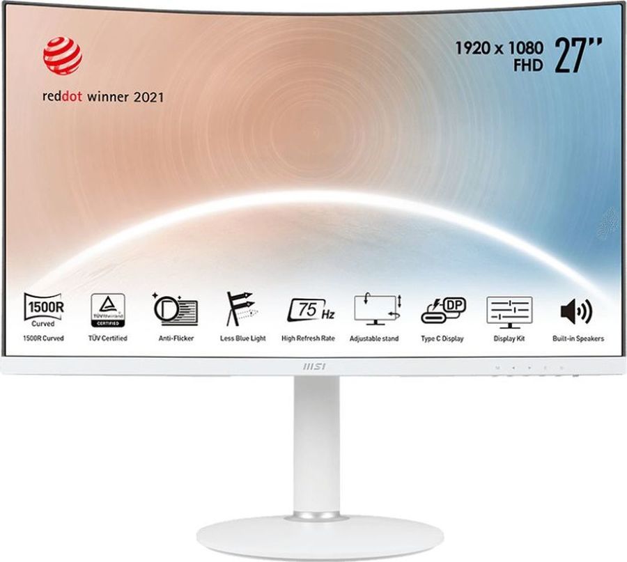 

Монитор 27" MSI Modern MD271CPW VA, изогнутый, 1920x1080 (16:9), 250кд/м2, 4 мс, 178°/178°, HDMI, USB Type-C, белый (9S6-3PA6HH-027), MD271CPW