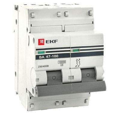 

Выключатель автоматический EKF ВА47-100 PROxima двухполюсный (2P/2П) 100А C 10кА (mcb47100-2-100C-pro), ВА47-100
