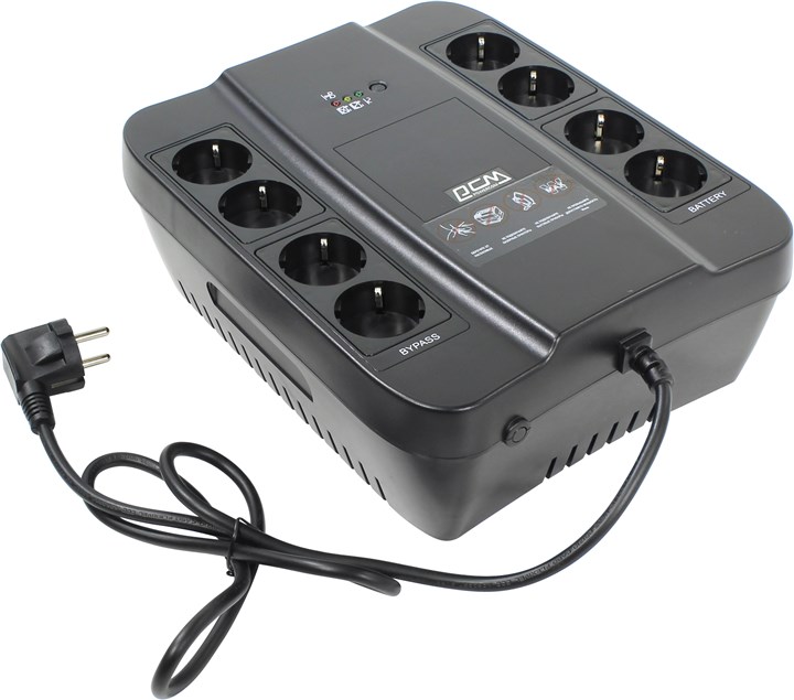ИБП Powercom Spider SPD-850N, 850 VA, 510 Вт, EURO, розеток - 8, черный б/у, после ремонта (замена АКБ-батареи), следы эксплуатации, потертости/царапинки на нижней крышке, полный комплект