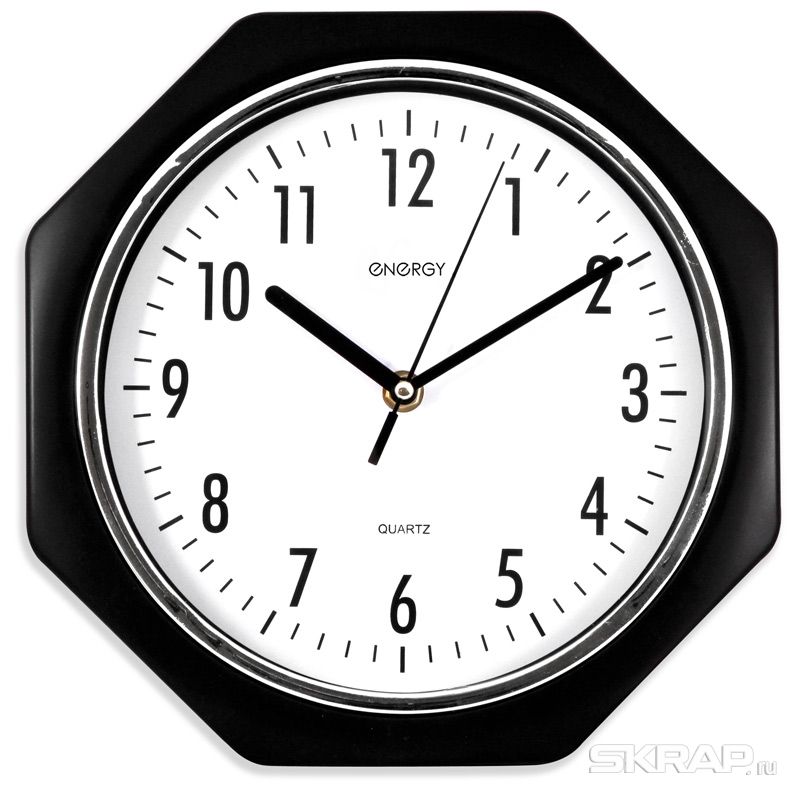 Настенные часы ENERGY ЕС-06, 1xAA, восьмиугольные, черный (009306)
