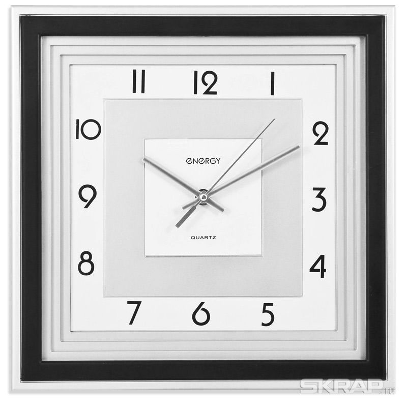 Настенные часы ENERGY ЕС-11, 1xAA, квадратные, черный/белый (009311)