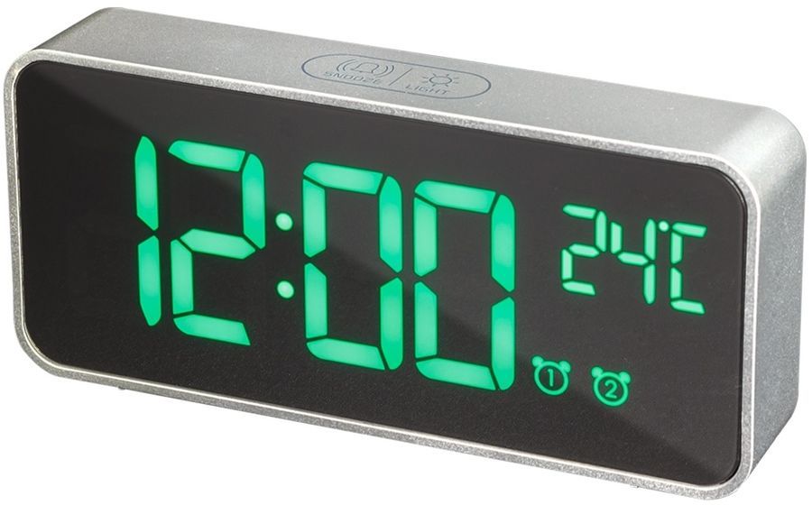 Часы Artstyle CL-S80GR, зеленая подсветка, сеть/аккумулятор, будильник, термометр, серебристый
