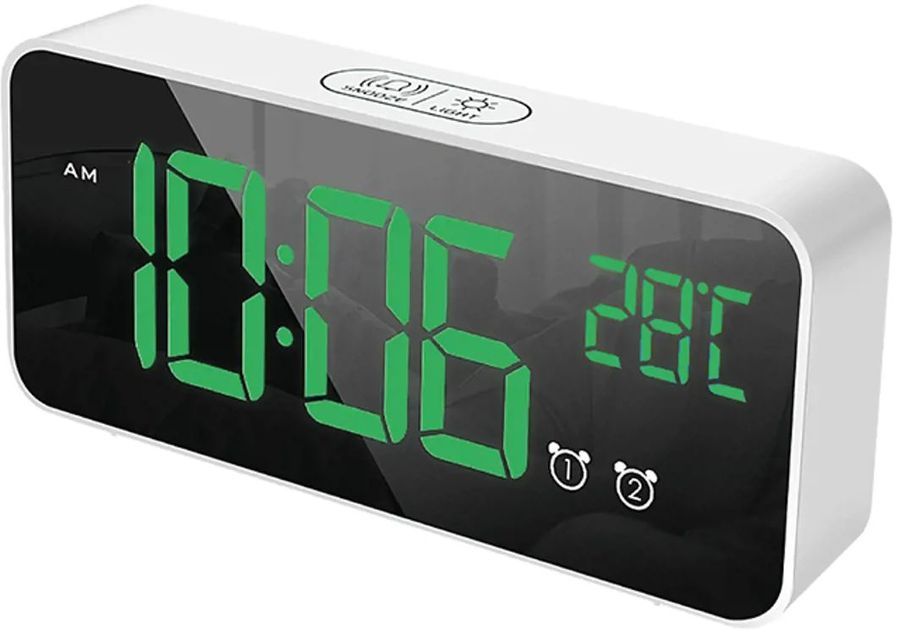 Часы Artstyle CL-W80GR, зеленая подсветка, сеть/аккумулятор, будильник, термометр, белый