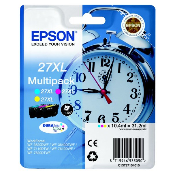 

Картридж струйный Epson 27XL (C13T27124022), голубой, оригинальный, объем 10.4мл, ресурс 1100 страниц, для Epson WorkForce WF-3620DWF / WF-3640DWF / WF-7110DTW / WF-7610DWF / WF-7620DTWF, 27XL