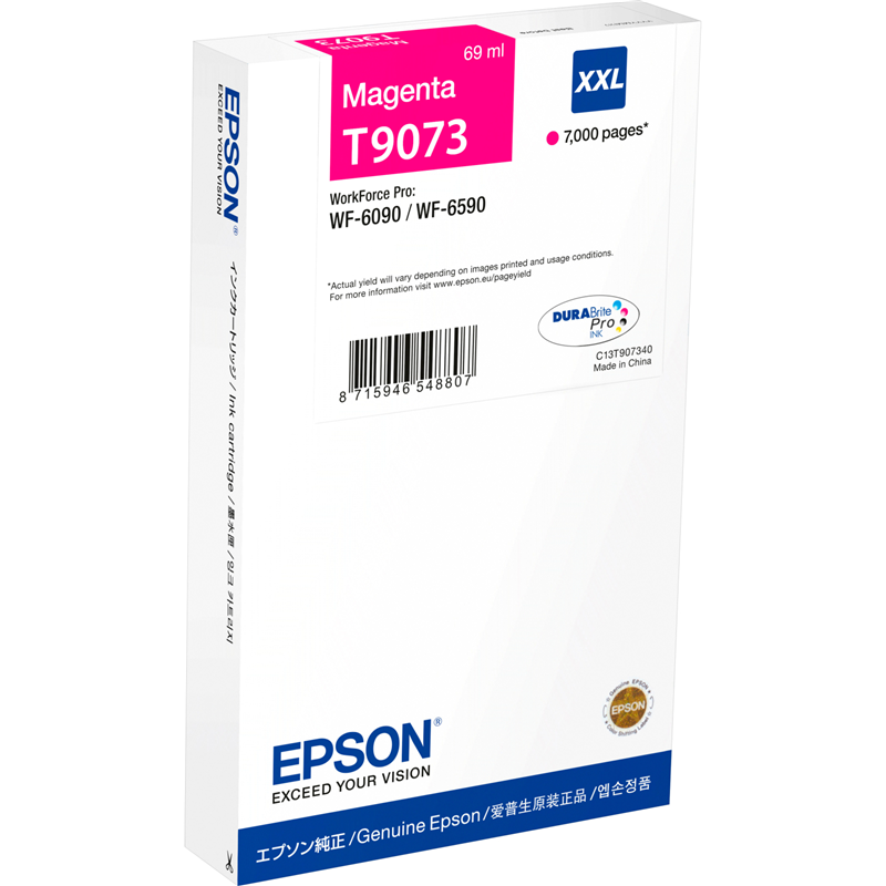

Картридж струйный Epson T9073 (C13T907340), пурпурный, оригинальный, ресурс 7000 страниц, для WF-6090DW, WF-6590DWF, T9073