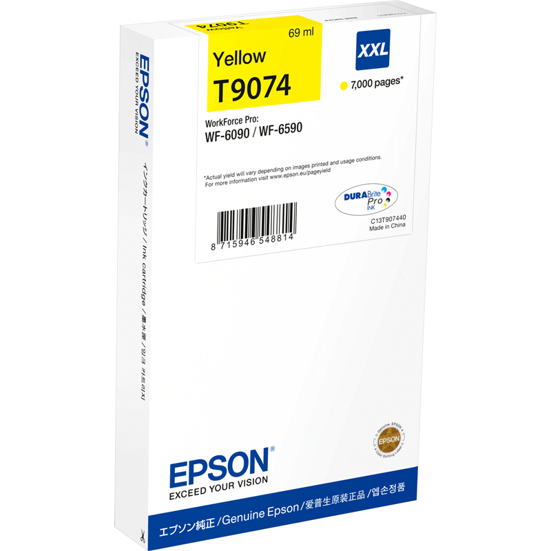 

Картридж струйный Epson T9074 (C13T907440), желтый, оригинальный, ресурс 7000 страниц для Epson WF-6090DW, WF-6590DWF, T9074