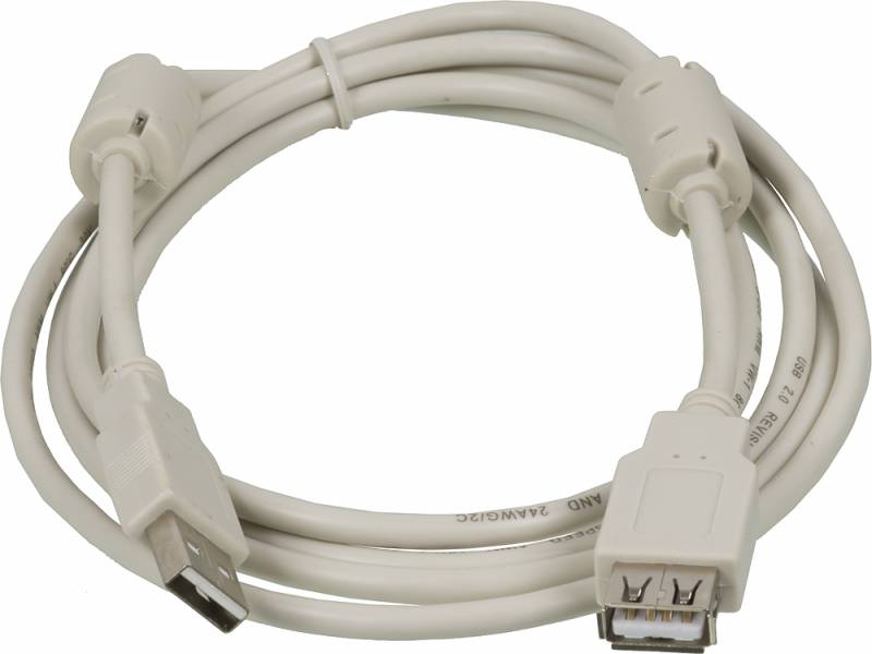 Кабель-удлинитель USB 2.0(Am)-USB 2.0(Af), экранированный, ферритовый фильтр, 1.8м, белый Ningbo (USB 2.0-AM/AF-1.8M-MG) USB 2.0-AM/AF-1.8M-MG - фото 1