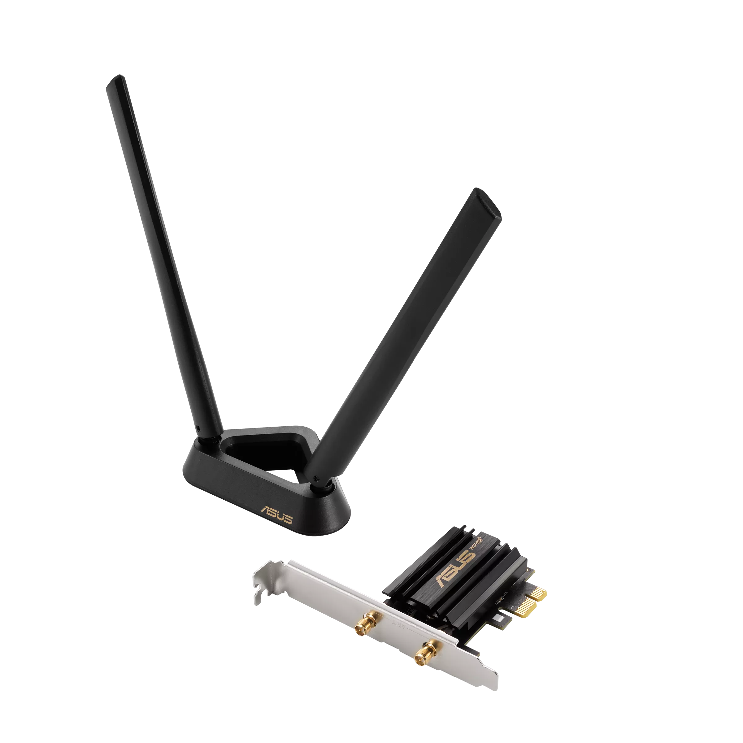 Адаптер Bluetooth+Wi-Fi ASUS PCE-AXE59BT, 802.11a/b/g/n/ac/ax, 2.4/5/6 ГГц, до 2.98 Гбит/с, PCI-E, внешних антенн: 2 (90IG07I0-MO0B00)