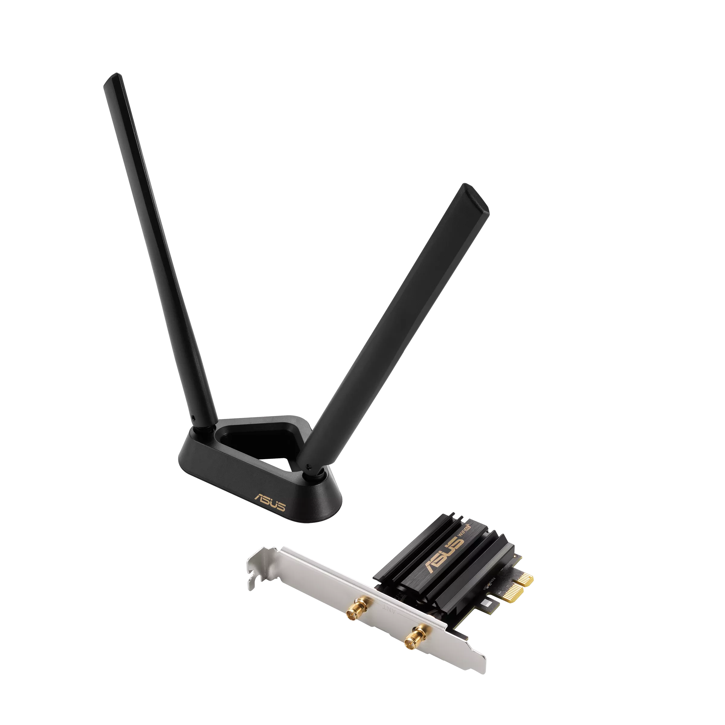 

Адаптер Wi-Fi+Bluetooth ASUS PCE-AXE59BT, 802.11a/b/g/n/ac/ax, 2.4/5/6 ГГц, до 5.38 Гбит/с, PCI-E, внешних антенн: 2 (90IG07I0-MO0B00), PCE-AXE59BT