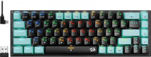 

Клавиатура проводная/беспроводная Redragon Castor Pro, механическая, Redragon + yellow, подсветка, Bluetooth/Радиоканал/USB, черный (71533), Castor Pro