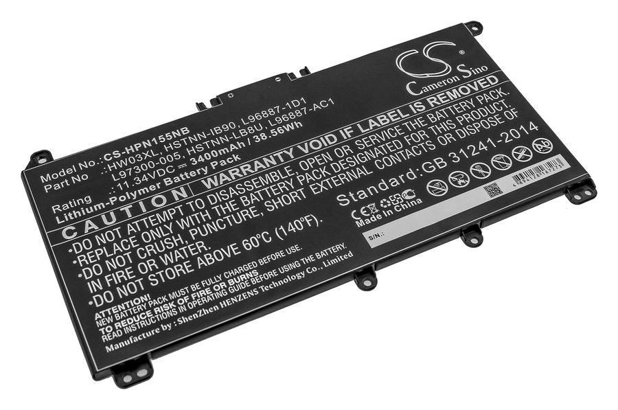 Аккумуляторная батарея CameronSino CS-HPN155NB для HP, 11.3V, 3.4 А·ч, 38.6Wh, черный