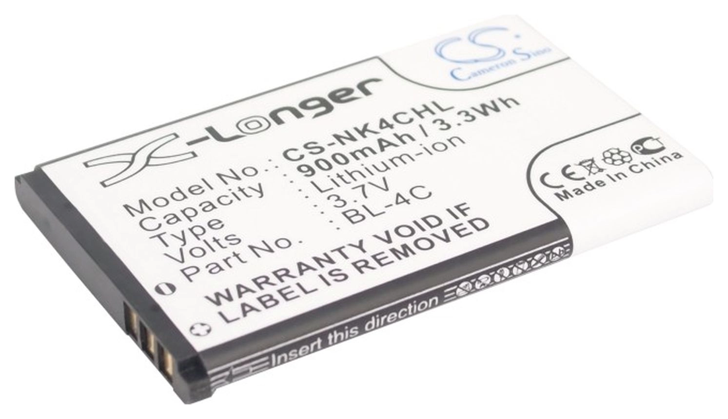

Аккумулятор CameronSino CS-NK4CHL/BL-4C для Nokia 2650, 2651, 2652, 3108, 5100, 6088, 6100, 6101, 6102i, 6103, 6125, 6126, 6131, 6133, 6136, 6170, 3.7V, 900 мА·ч, CS-NK4CHL